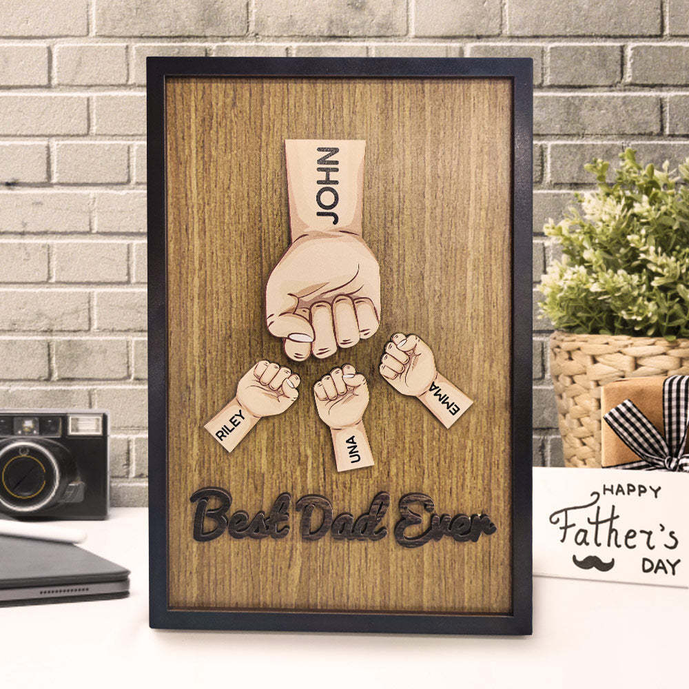 Personalized Father's Day Fist Bump Sign with Name Wooden Plaque Decor Gift for Dad - auphotoblanket