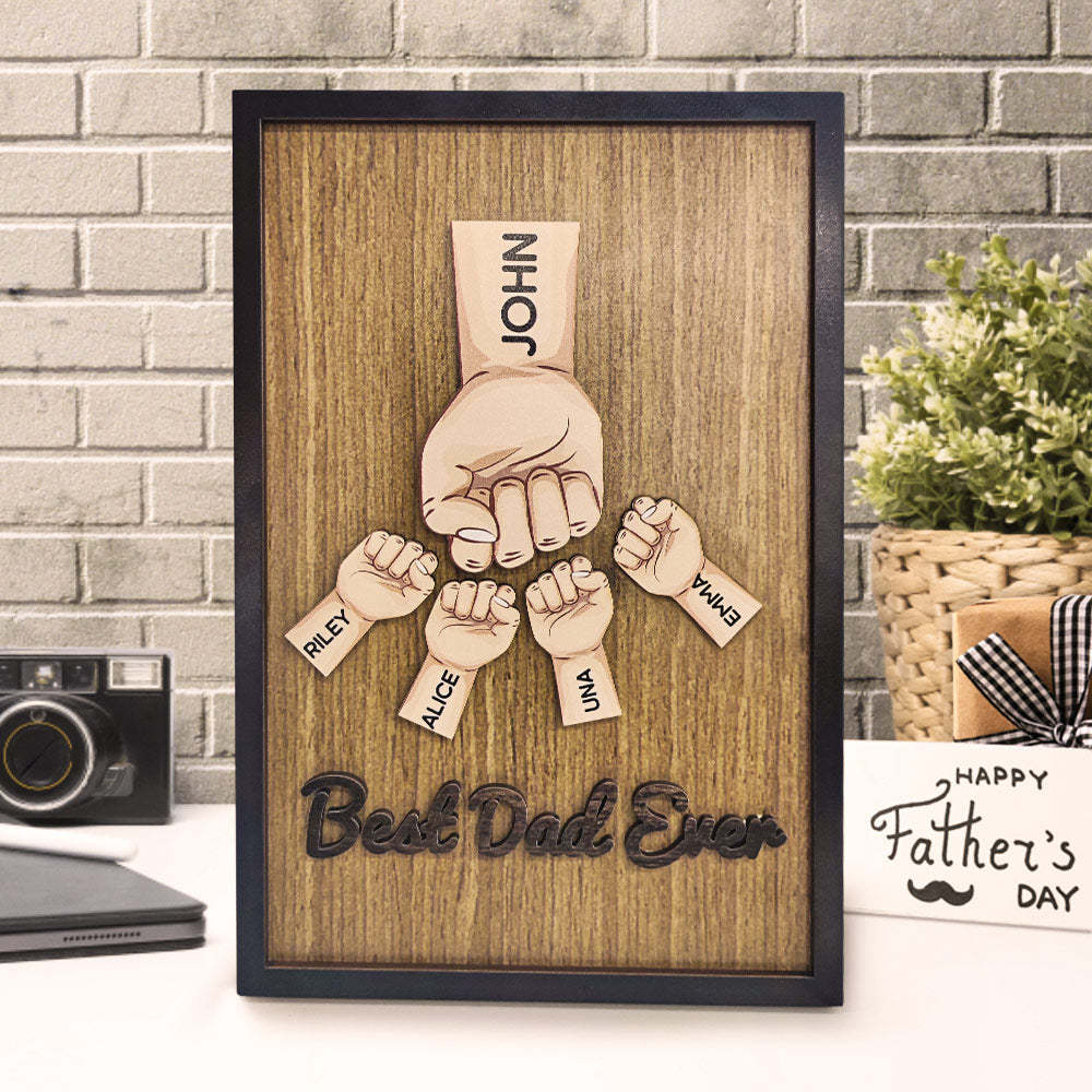 Personalized Father's Day Fist Bump Sign with Name Wooden Plaque Decor Gift for Dad - auphotoblanket