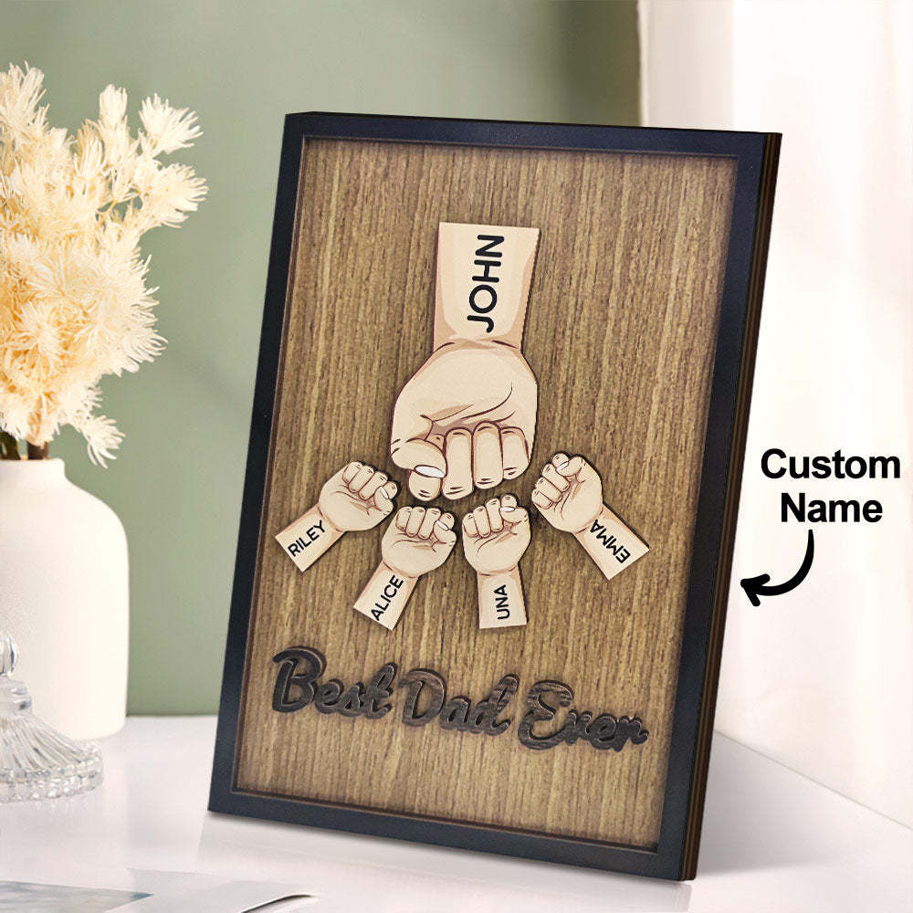 Personalized Father's Day Fist Bump Sign with Name Wooden Plaque Decor Gift for Dad - auphotoblanket