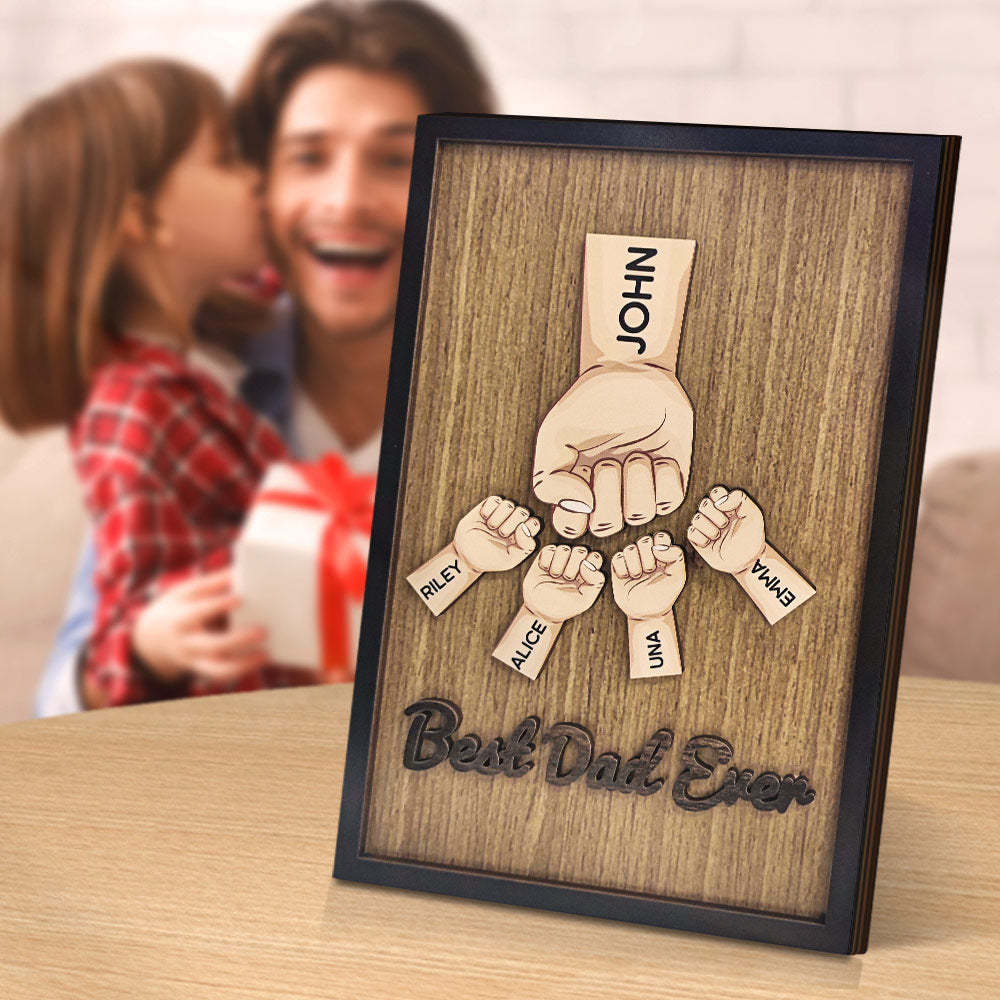 Personalized Father's Day Fist Bump Sign with Name Wooden Plaque Decor Gift for Dad - auphotoblanket