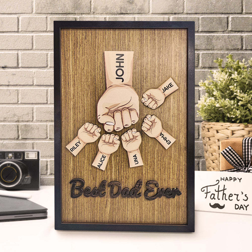 Personalized Father's Day Fist Bump Sign with Name Wooden Plaque Decor Gift for Dad - auphotoblanket