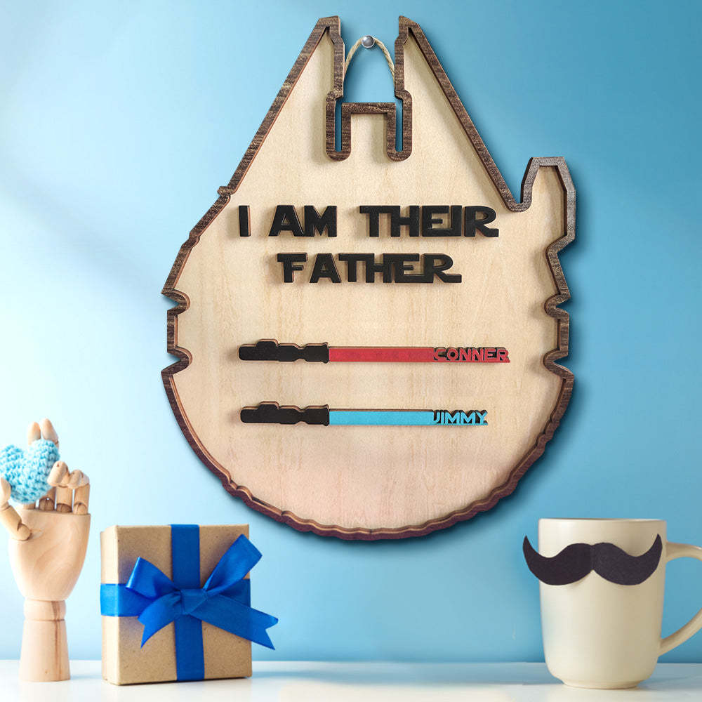 Personalized Light Saber Plaque I Am Their Father Wooden Sign Father's Day Gift - auphotoblanket