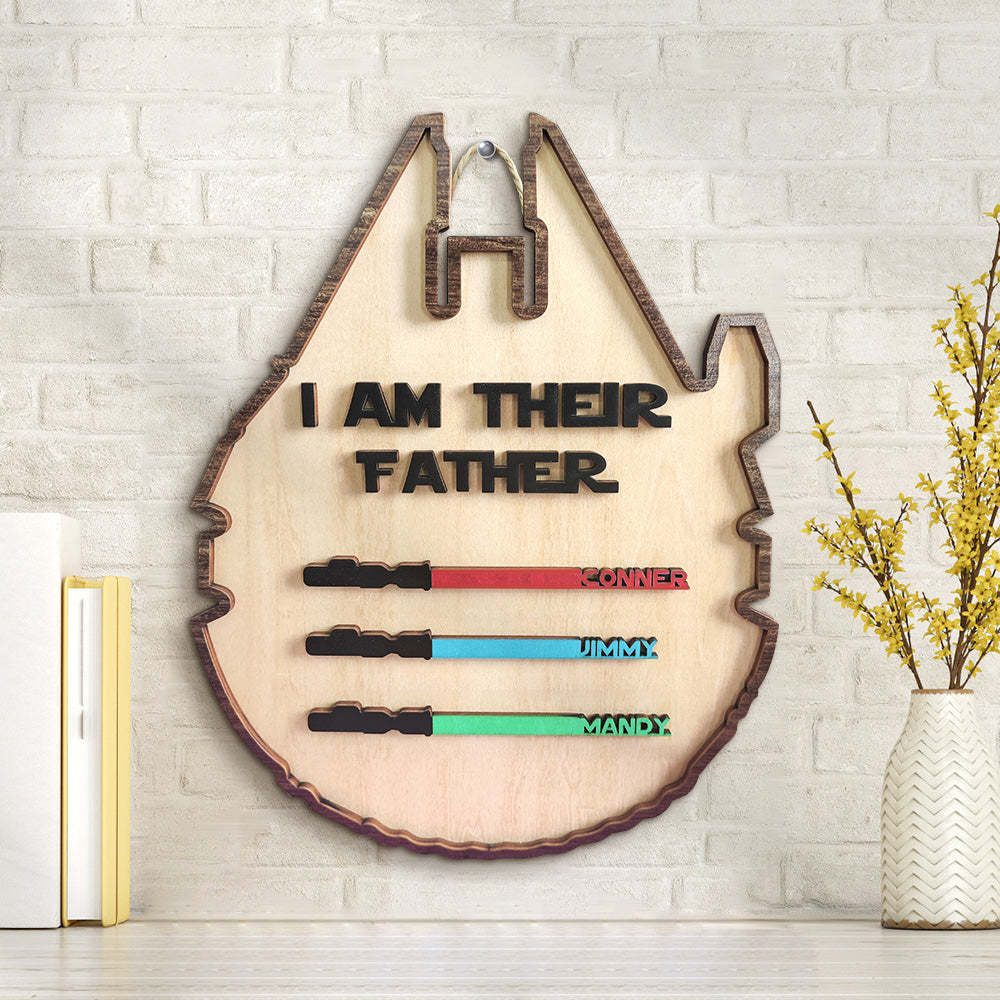 Personalized Light Saber Plaque I Am Their Father Wooden Sign Father's Day Gift - auphotoblanket