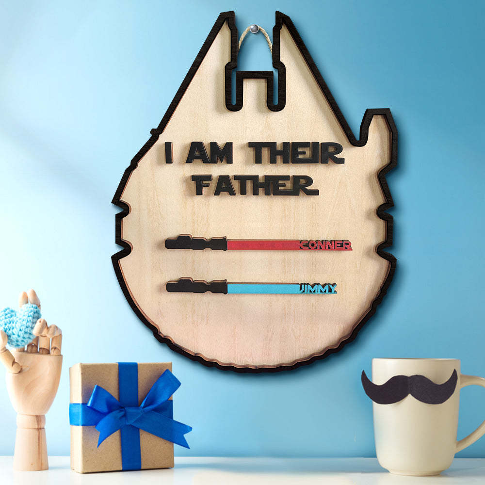 Personalized Light Saber Plaque I Am Their Father Wooden Sign Father's Day Gift - auphotoblanket