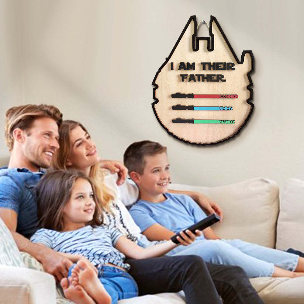 Personalized Light Saber Plaque I Am Their Father Wooden Sign Father's Day Gift - auphotoblanket