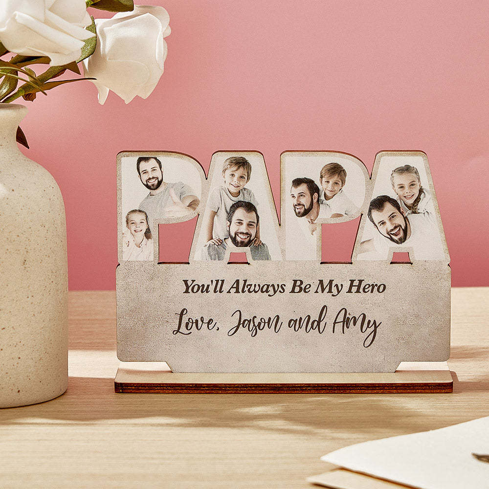 Personalized Papa Wooden Plaque Custom Photo Father's Day Plaque Gift for Papa - auphotoblanket