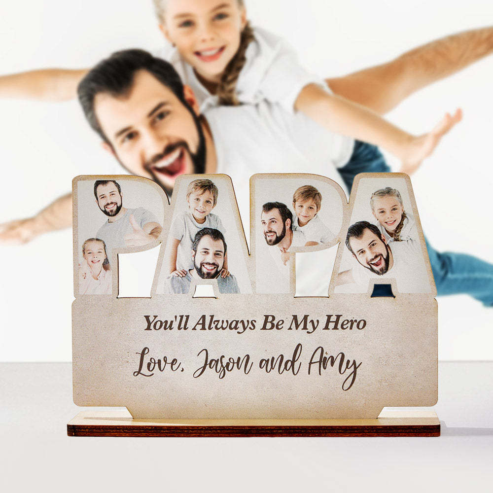 Personalized Papa Wooden Plaque Custom Photo Father's Day Plaque Gift for Papa - auphotoblanket