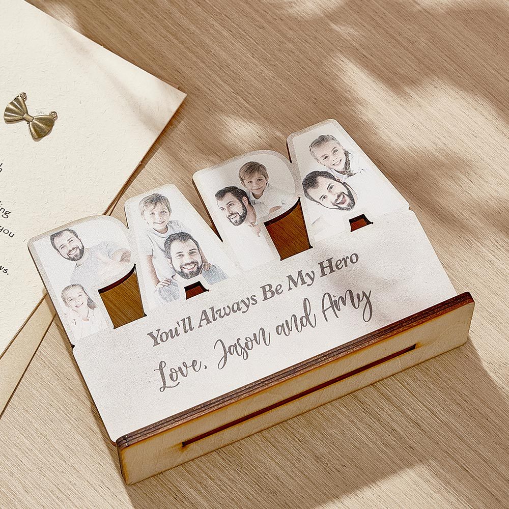Personalized Papa Wooden Plaque Custom Photo Father's Day Plaque Gift for Papa - auphotoblanket