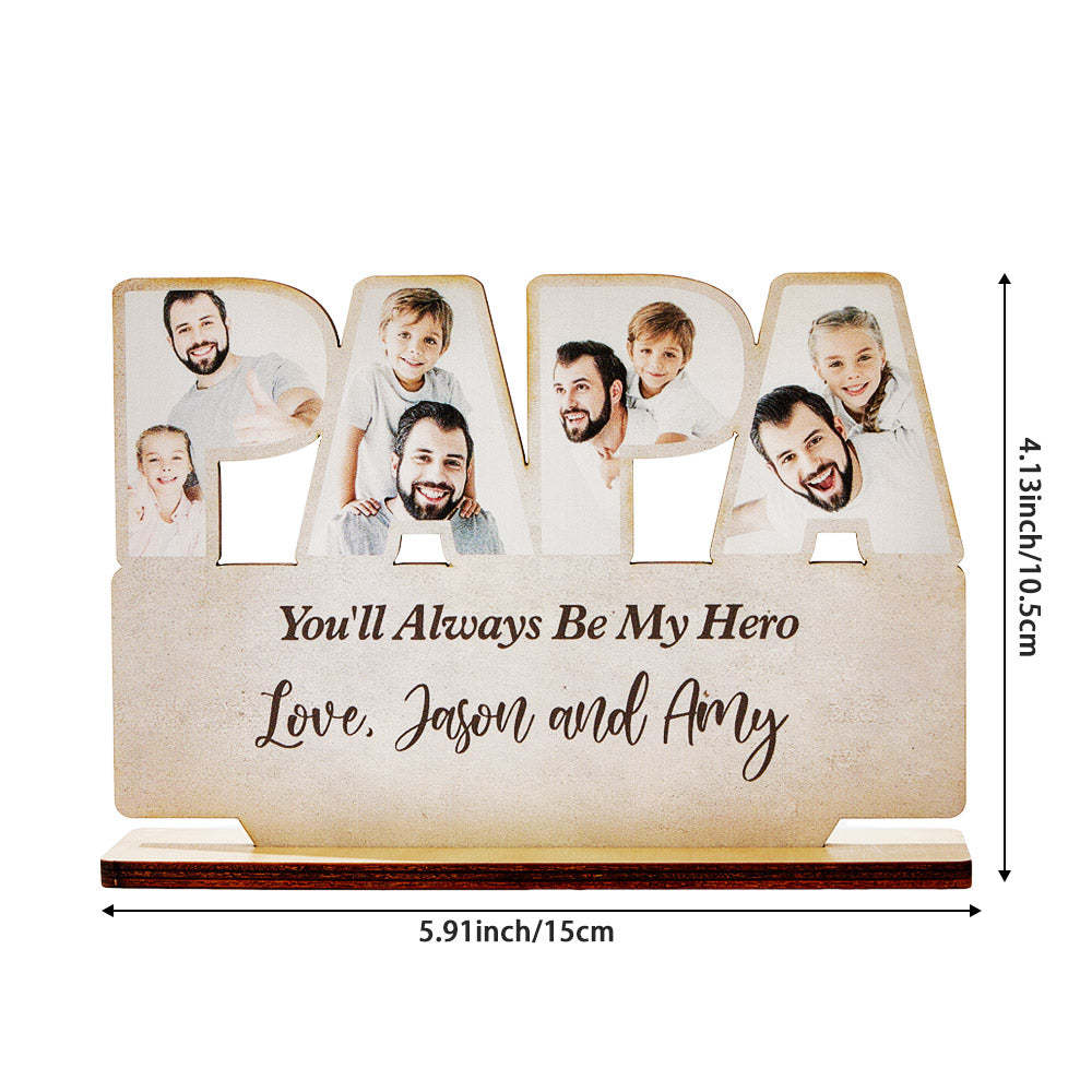 Personalized Papa Wooden Plaque Custom Photo Father's Day Plaque Gift for Papa - auphotoblanket