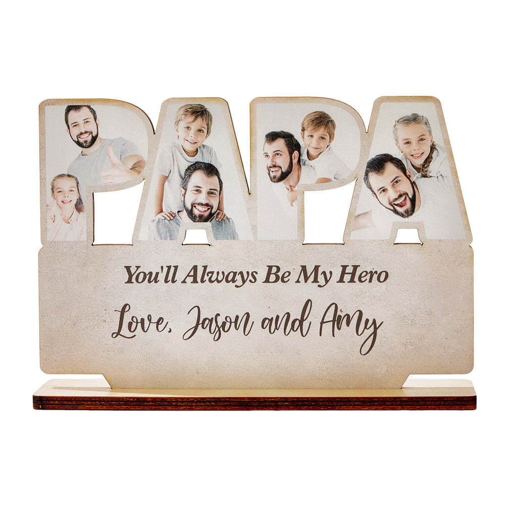 Personalized Papa Wooden Plaque Custom Photo Father's Day Plaque Gift for Papa - auphotoblanket