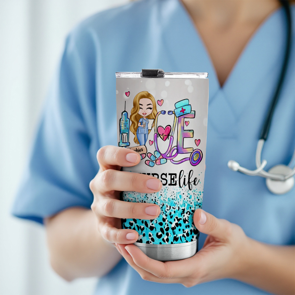 Custom Tumbler Cup Medical Gift for Nurse Love Nurselife Scrubs Cartoon Nurse - auphotoblanket