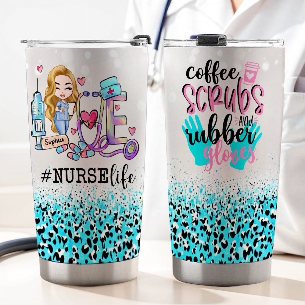 Custom Tumbler Cup Medical Gift for Nurse Love Nurselife Scrubs Cartoon Nurse - auphotoblanket