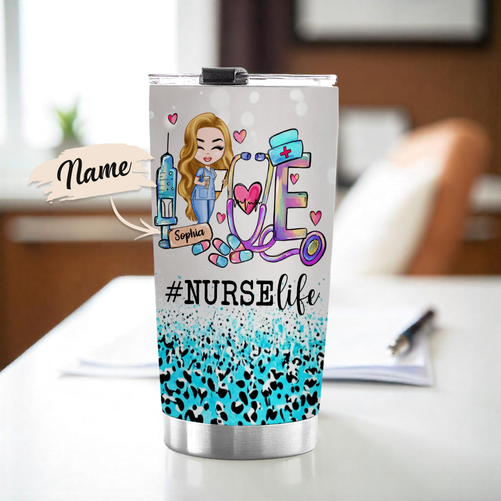 Custom Tumbler Cup Medical Gift for Nurse Love Nurselife Scrubs Cartoon Nurse - auphotoblanket