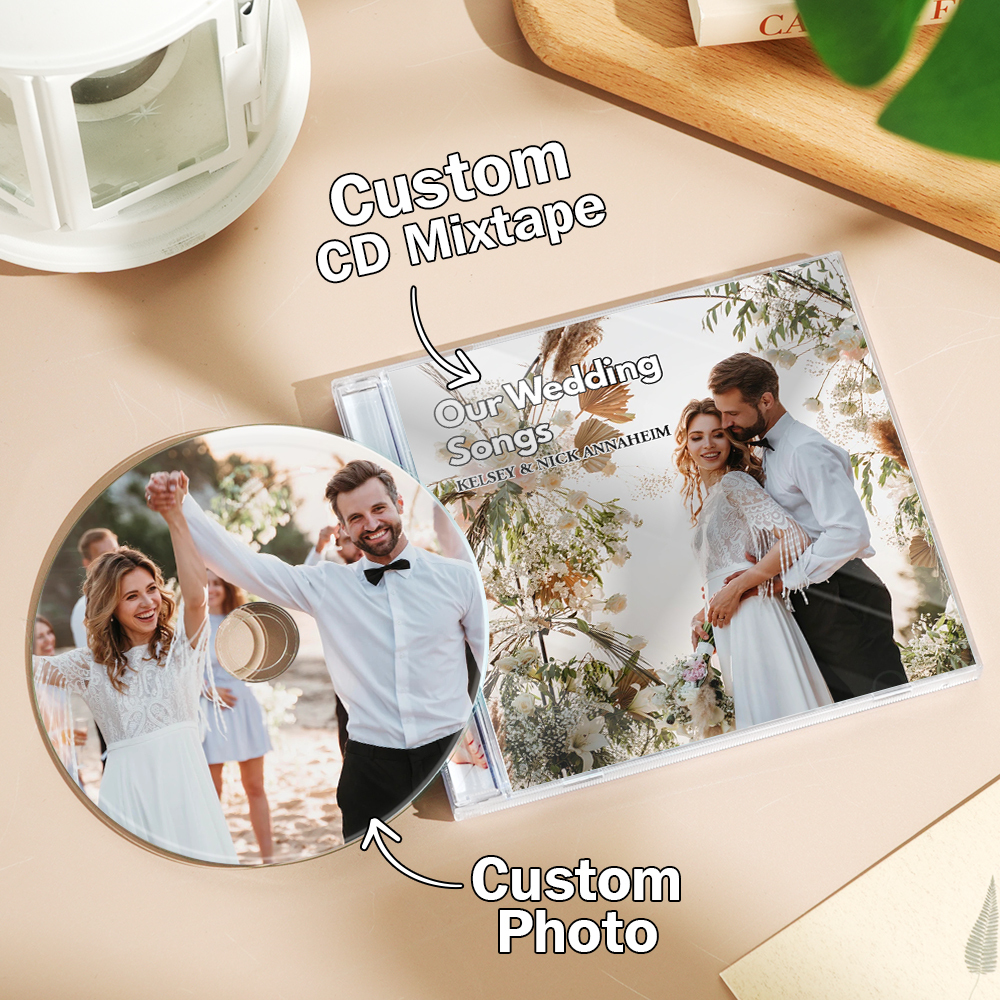 Personalized Custom CD Album 10 Songs Custom CD & Jewel Case | Valentines, Anniversary Wedding Gift Custom CD Mixtape With 5 Photos - auphotoblanket