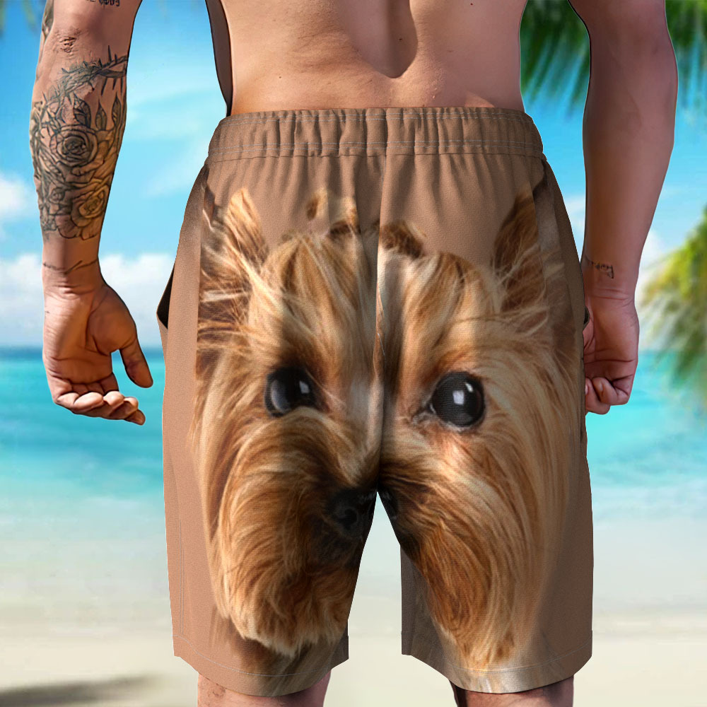 Custom Dog Face Funny Beach Trunks Men's Boxer Briefs - auphotoblanket