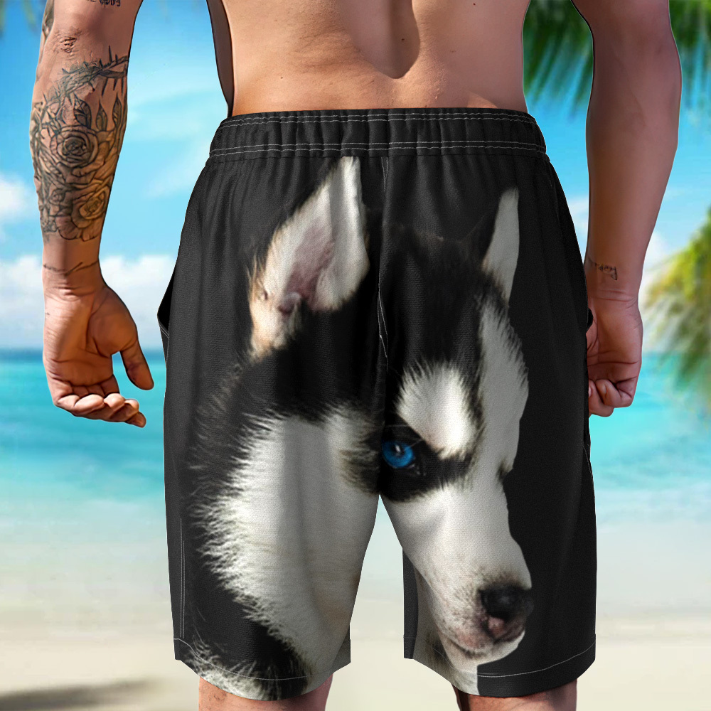 Custom Dog Face Funny Beach Trunks Men's Boxer Briefs - auphotoblanket