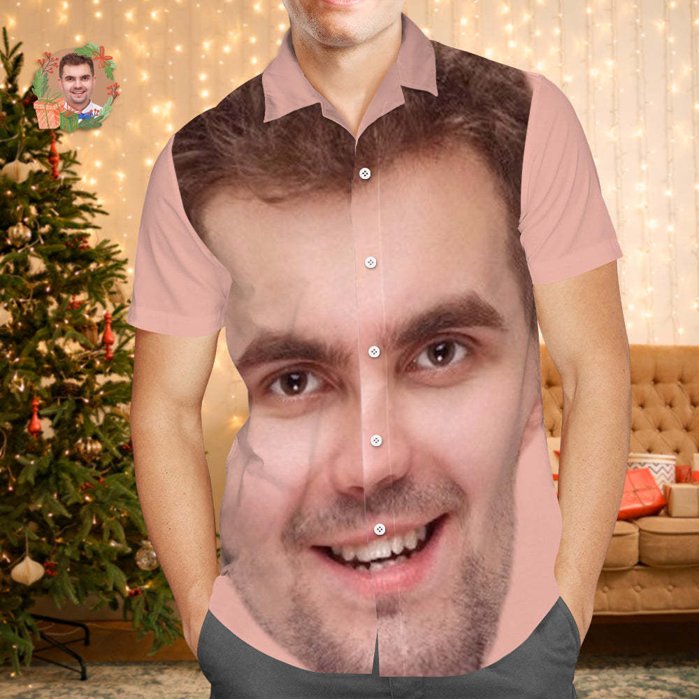 Custom Face Hawaiian Shirts Personalized Photo Gift Men's Christmas Shirts Gift - Big Face - auphotoblanket