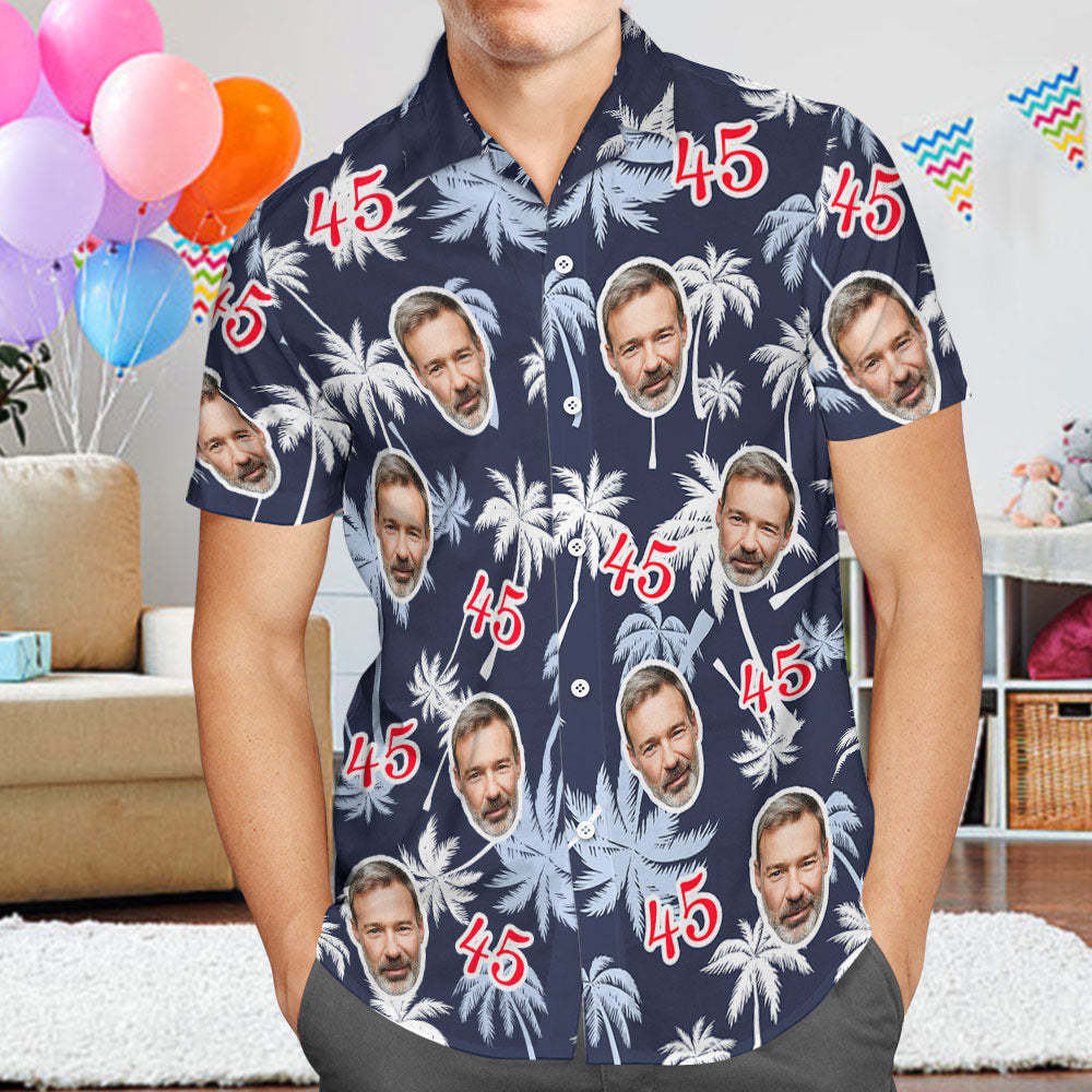 Custom Face And Number Father's Day Birthday Present Hawaiian Shirts Coconut Tree Shirt - auphotoblanket