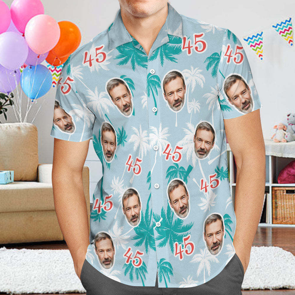 Custom Face And Number Father's Day Birthday Present Hawaiian Shirts Coconut Tree Shirt - auphotoblanket