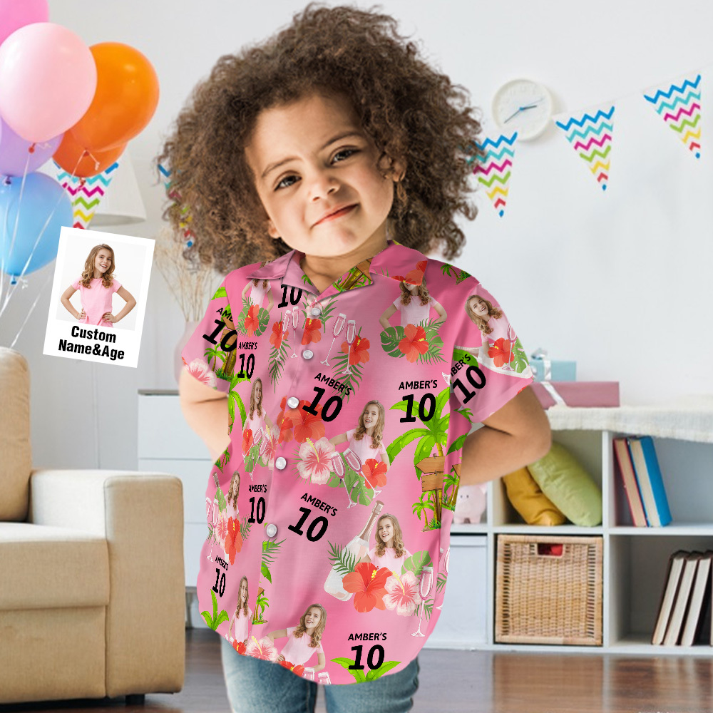 Custom Kid's Face Hawaiian Birthday Shirt With Number And Text Custom Face Hawaiian Shirt Birthday Party Shirts - auphotoblanket