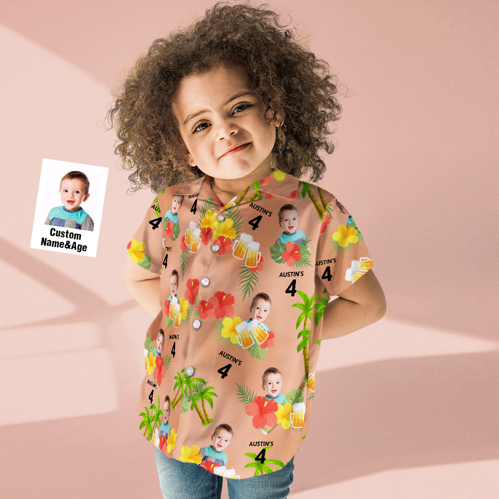 Custom Kid's Face Hawaiian Birthday Shirt With Number And Text Custom Face Hawaiian Shirt Birthday Party Shirts - auphotoblanket