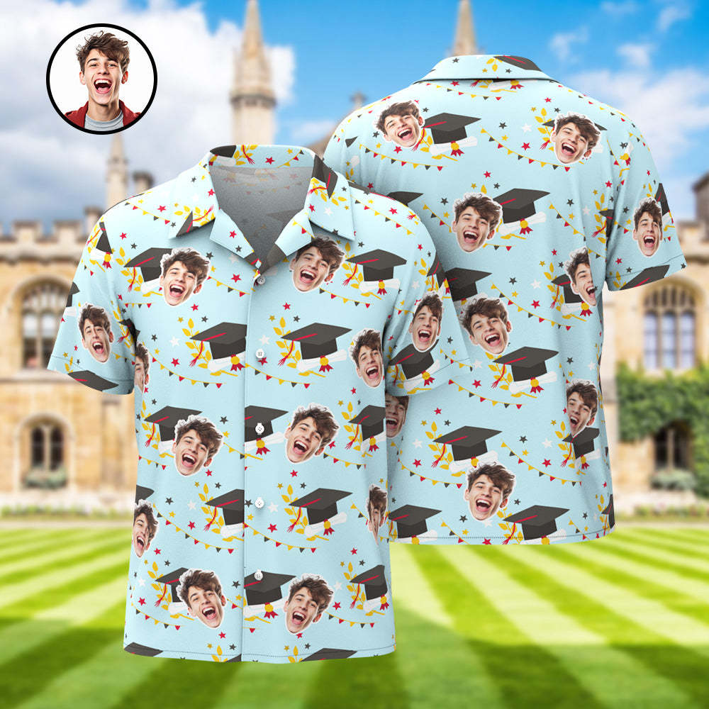 Custom Men's Hawaiian Shirt with Face and Name Personalized Graduation Party Aloha Shirts - auphotoblanket