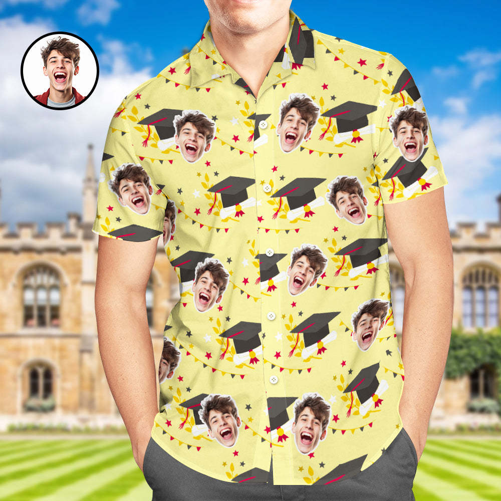 Custom Men's Hawaiian Shirt with Face and Name Personalized Graduation Party Aloha Shirts - auphotoblanket