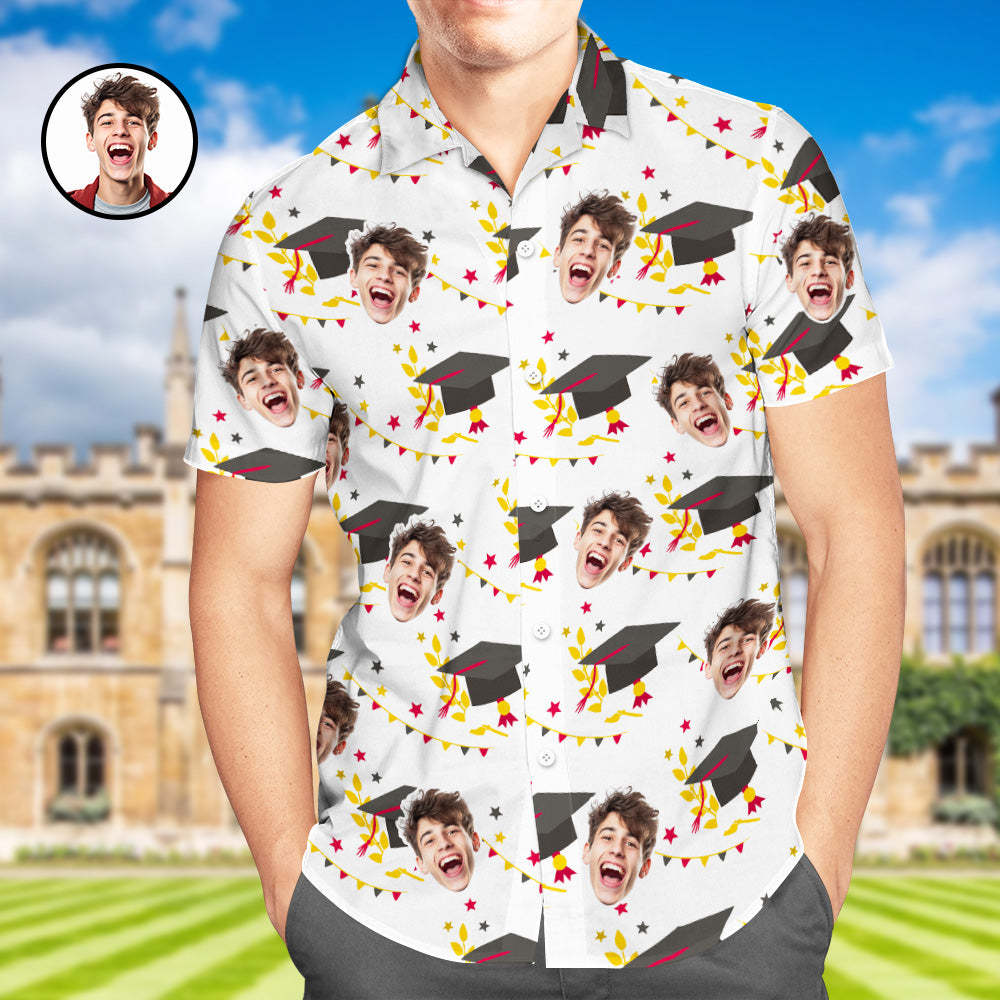 Custom Men's Hawaiian Shirt with Face and Name Personalized Graduation Party Aloha Shirts - auphotoblanket