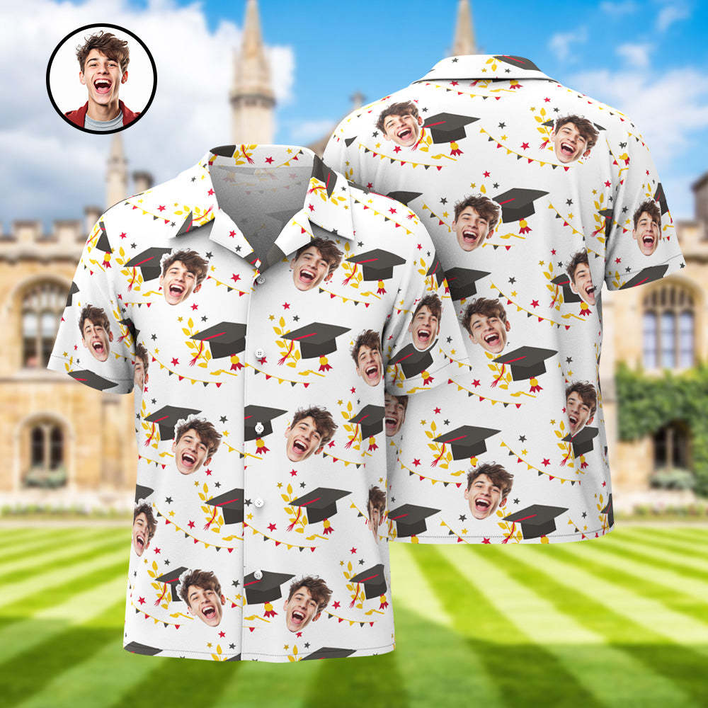 Custom Men's Hawaiian Shirt with Face and Name Personalized Graduation Party Aloha Shirts - auphotoblanket