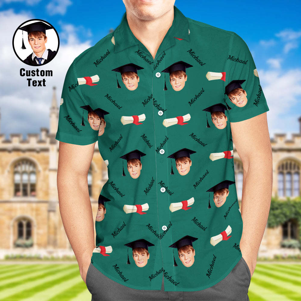 Custom Graduation Hawaiian Shirt with Face and Name Personalized Graduation Party Men's Aloha Shirts - auphotoblanket