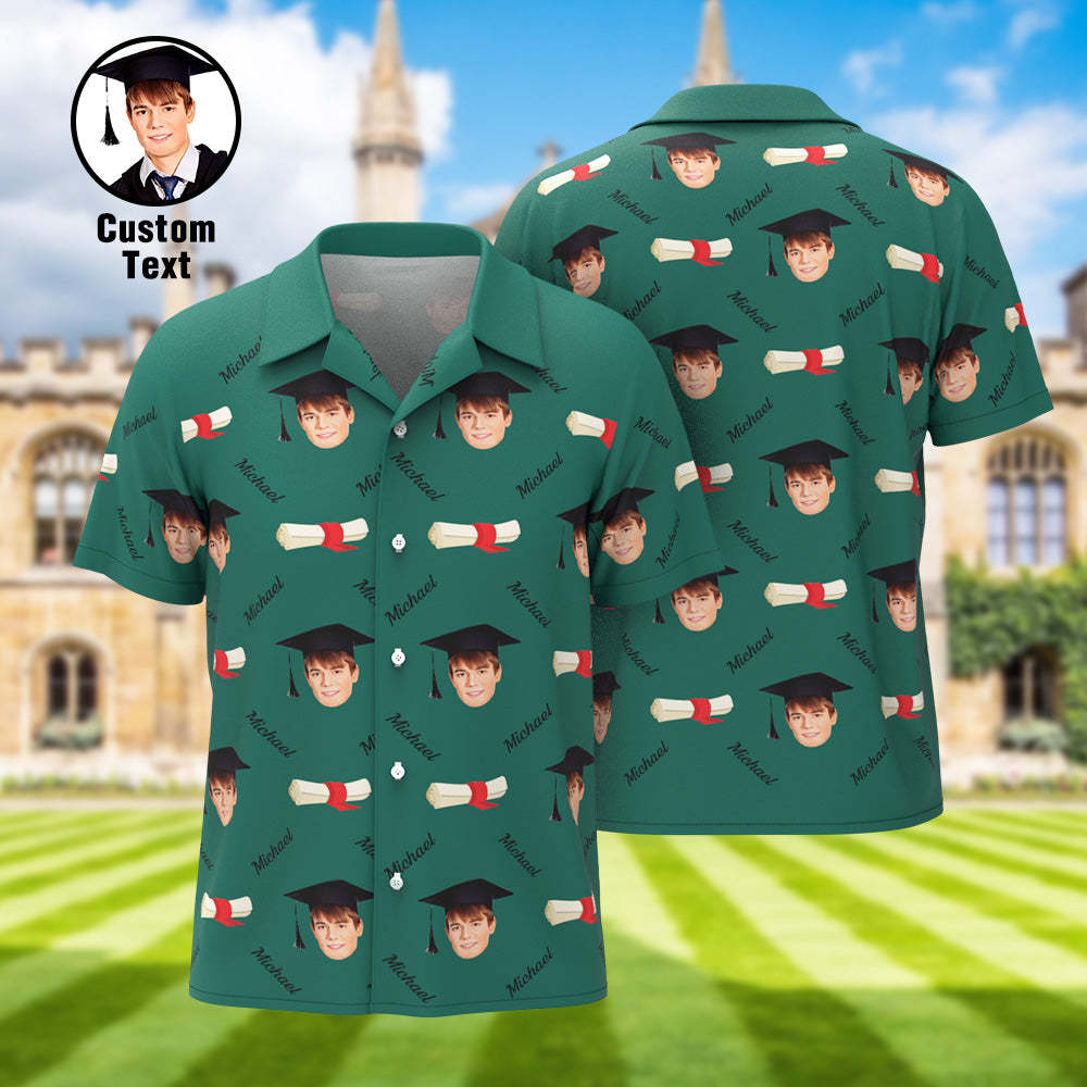Custom Graduation Hawaiian Shirt with Face and Name Personalized Graduation Party Men's Aloha Shirts - auphotoblanket
