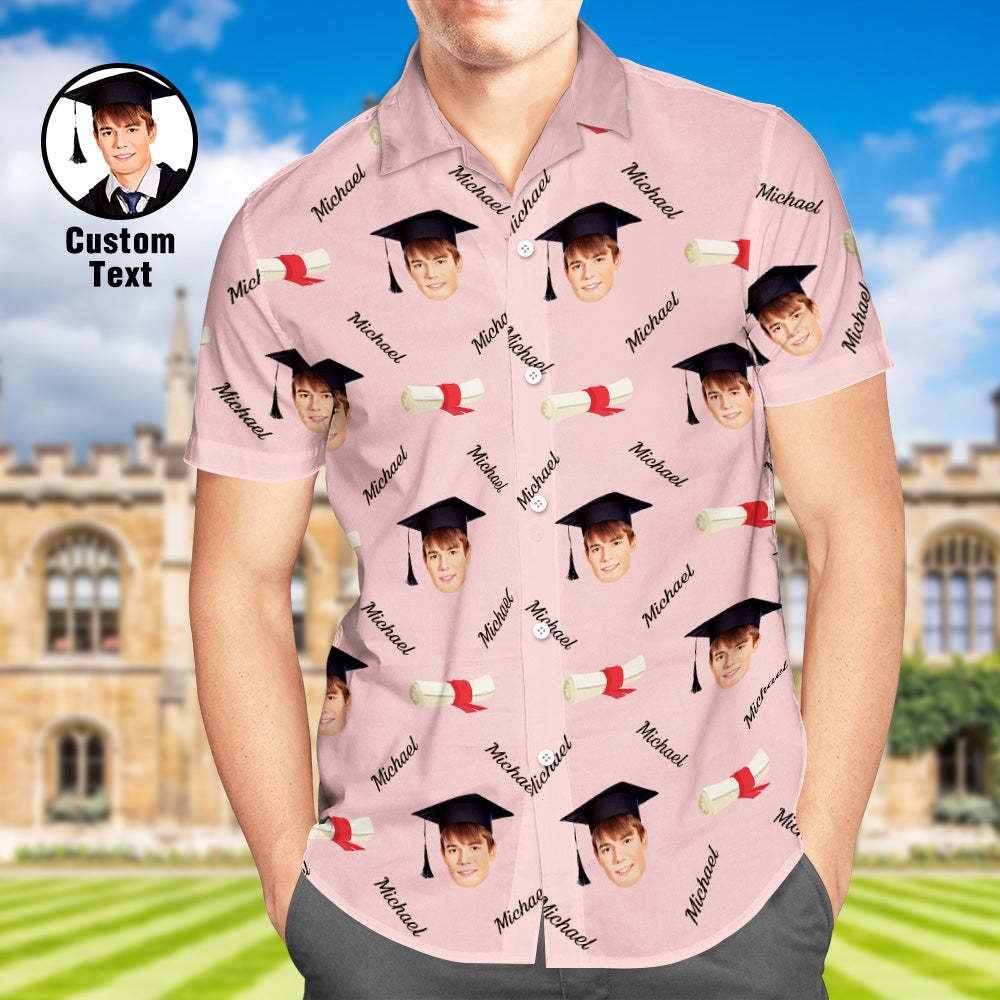 Custom Graduation Hawaiian Shirt with Face and Name Personalized Graduation Party Men's Aloha Shirts - auphotoblanket