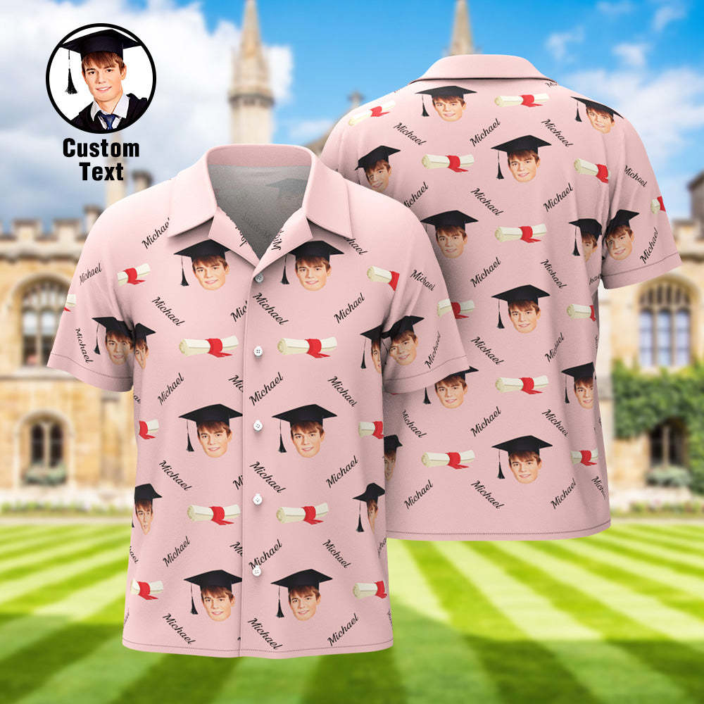 Custom Graduation Hawaiian Shirt with Face and Name Personalized Graduation Party Men's Aloha Shirts - auphotoblanket
