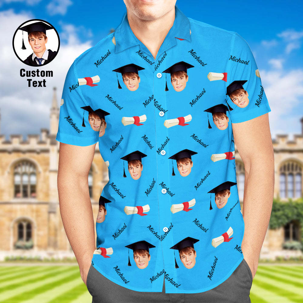 Custom Graduation Hawaiian Shirt with Face and Name Personalized Graduation Party Men's Aloha Shirts - auphotoblanket