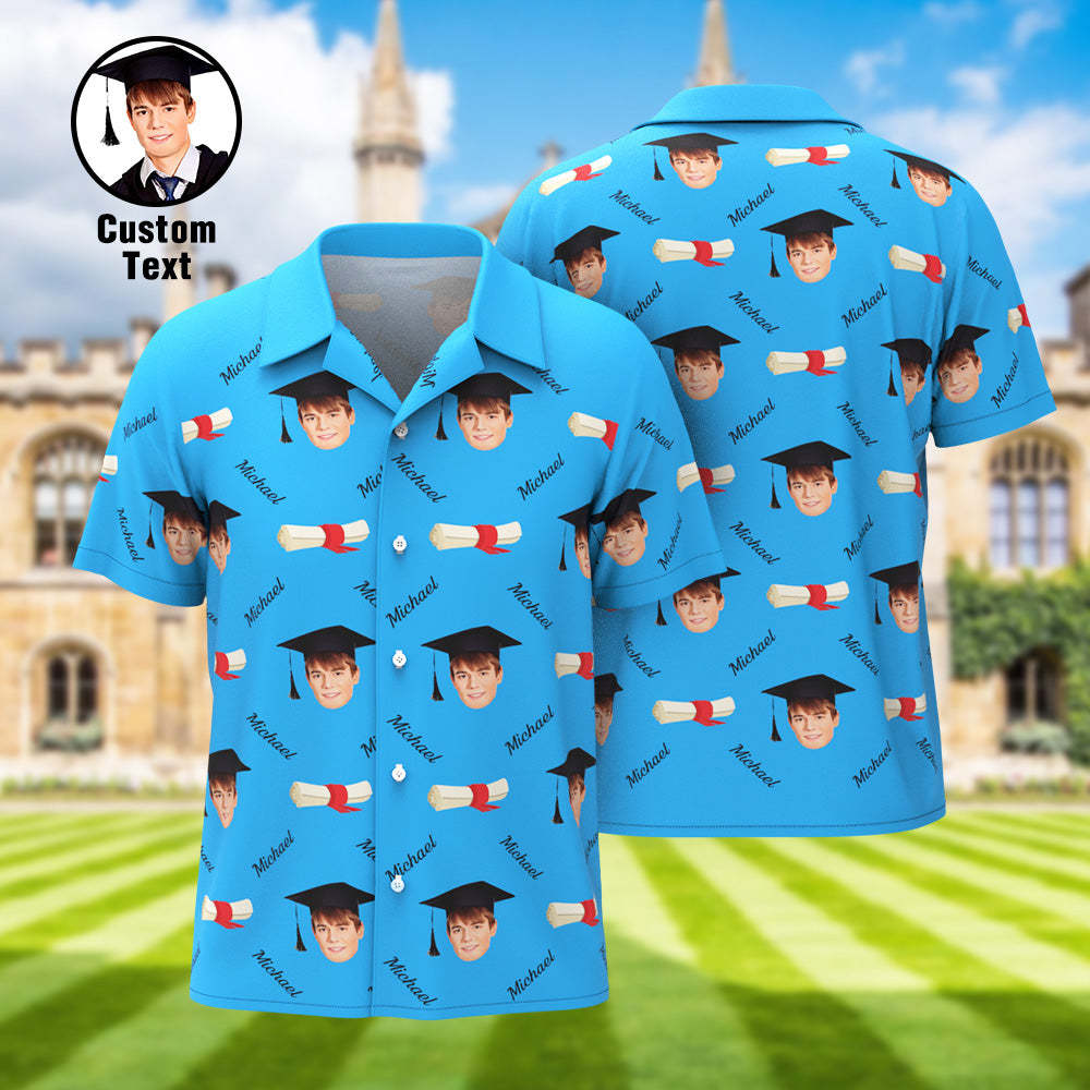 Custom Graduation Hawaiian Shirt with Face and Name Personalized Graduation Party Men's Aloha Shirts - auphotoblanket
