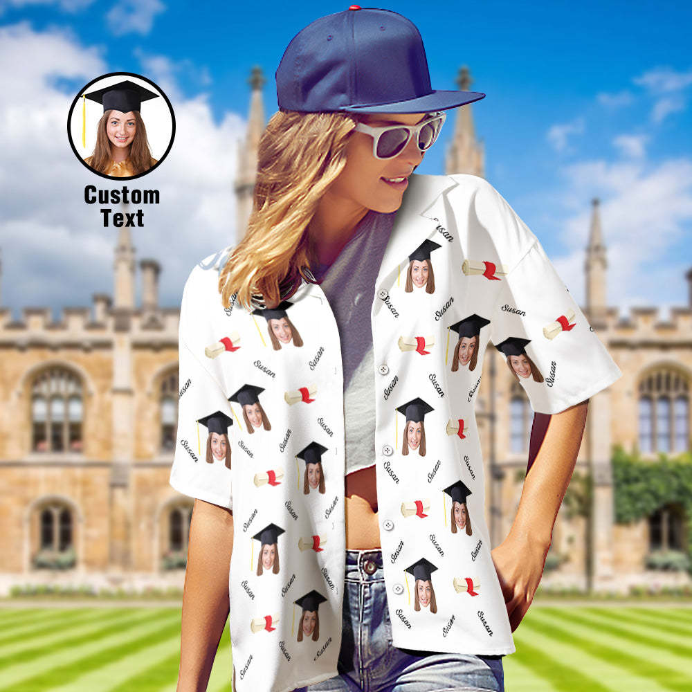 Custom Graduation Hawaiian Shirt with Face and Name Personalized Graduation Party Women's Aloha Shirts - auphotoblanket