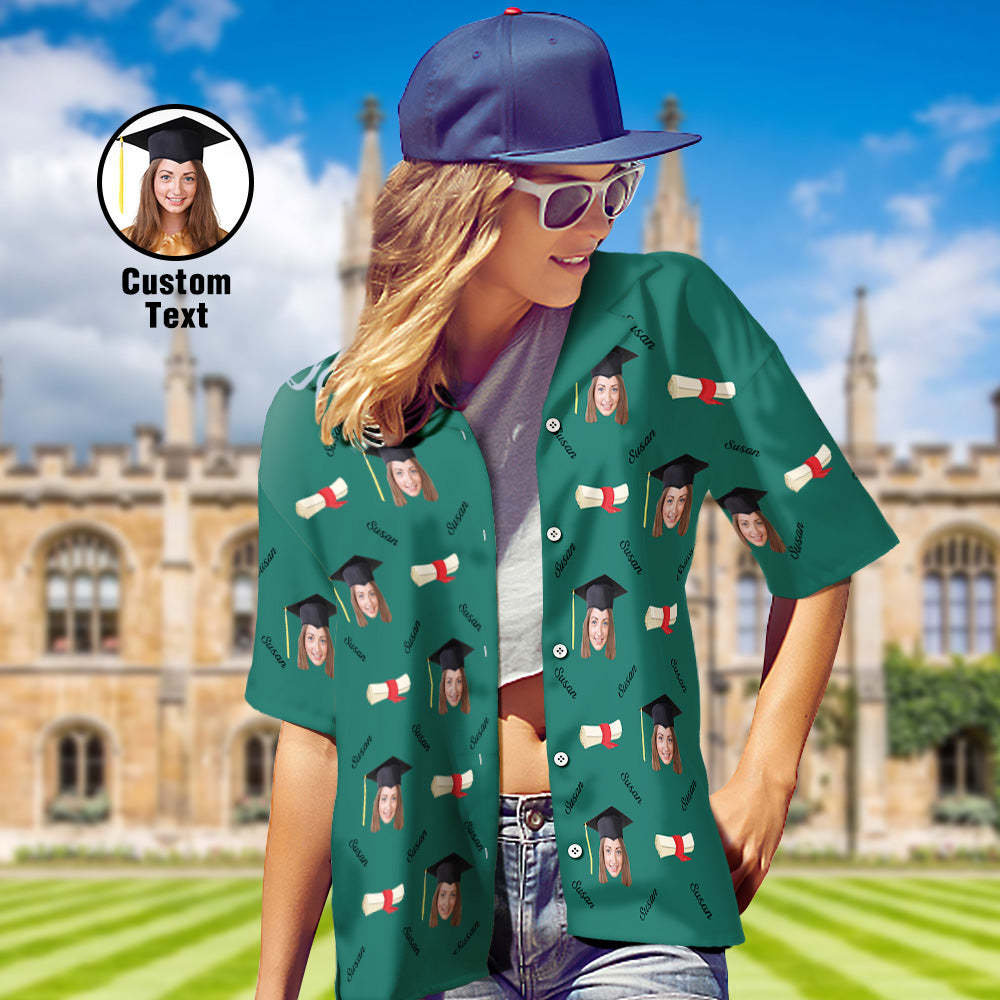 Custom Graduation Hawaiian Shirt with Face and Name Personalized Graduation Party Women's Aloha Shirts - auphotoblanket