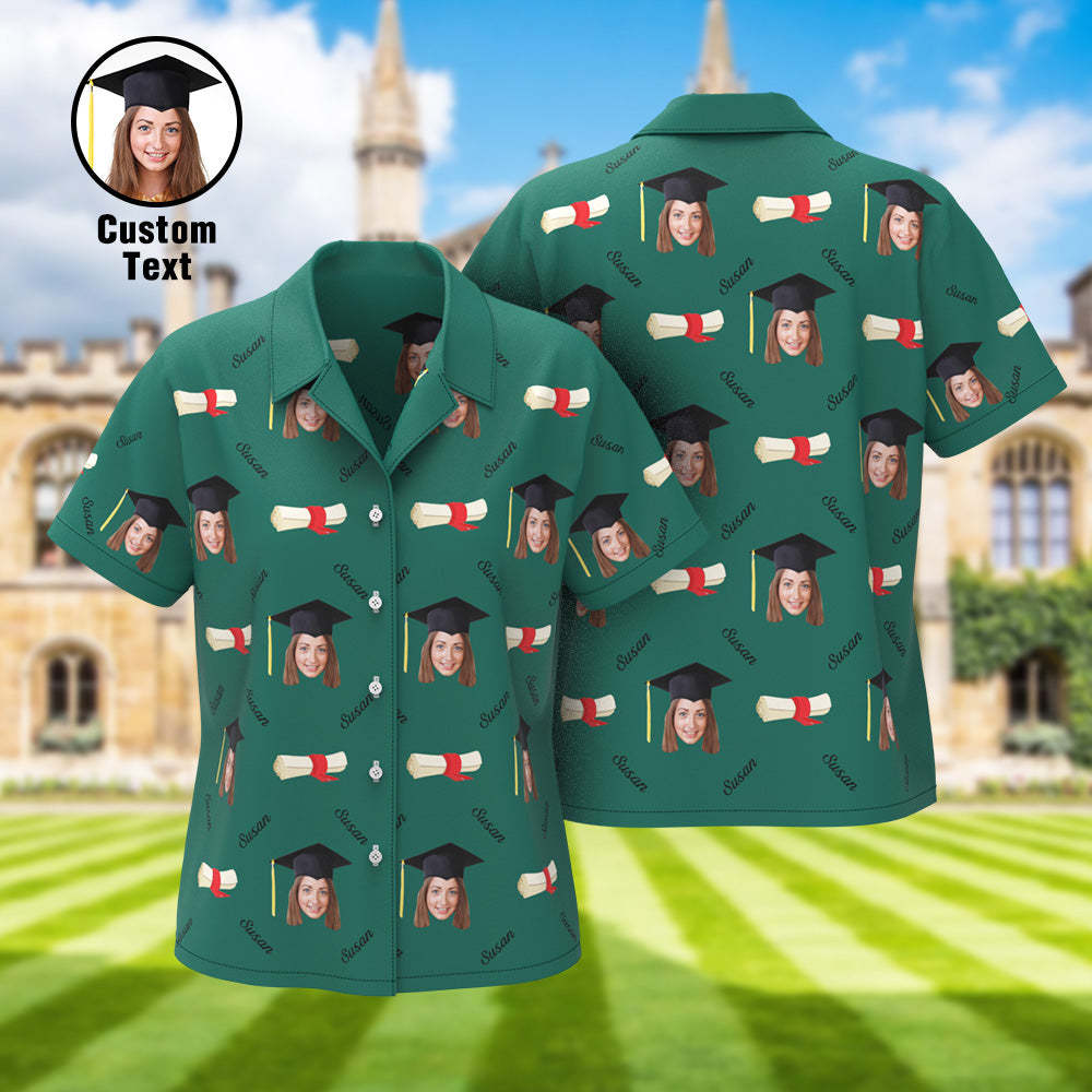 Custom Graduation Hawaiian Shirt with Face and Name Personalized Graduation Party Women's Aloha Shirts - auphotoblanket
