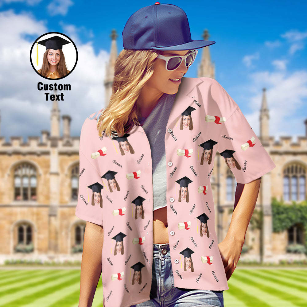 Custom Graduation Hawaiian Shirt with Face and Name Personalized Graduation Party Women's Aloha Shirts - auphotoblanket