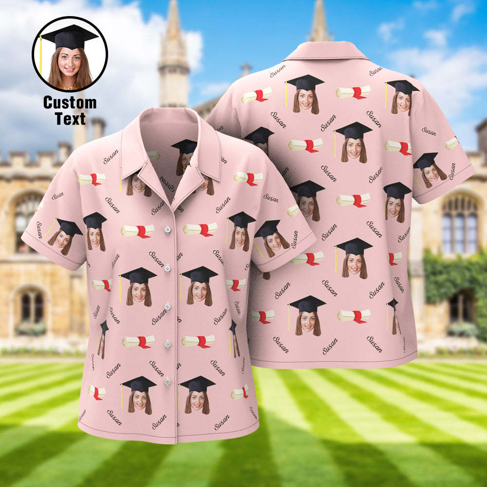 Custom Graduation Hawaiian Shirt with Face and Name Personalized Graduation Party Women's Aloha Shirts - auphotoblanket