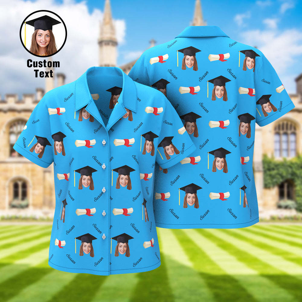 Custom Graduation Hawaiian Shirt with Face and Name Personalized Graduation Party Women's Aloha Shirts - auphotoblanket
