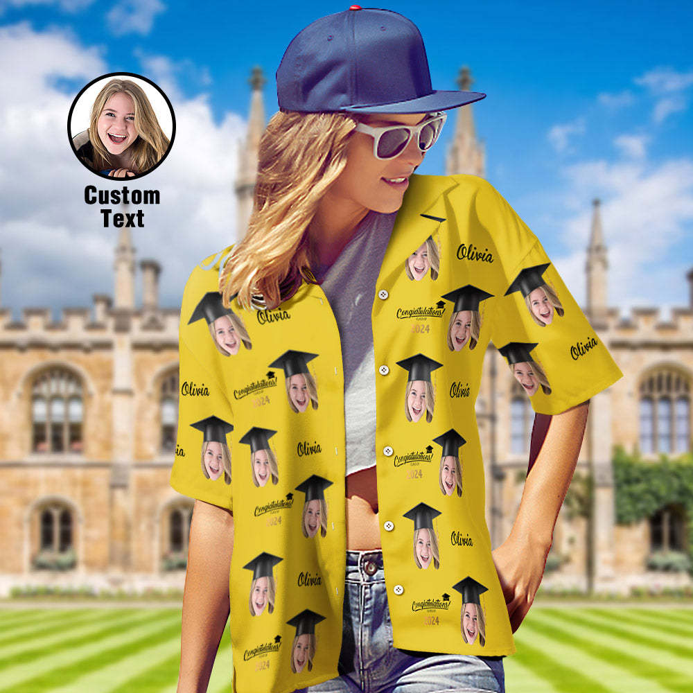 Custom Women's Hawaiian Shirt Personalized Face Aloha Shirts for Graduation Party - auphotoblanket