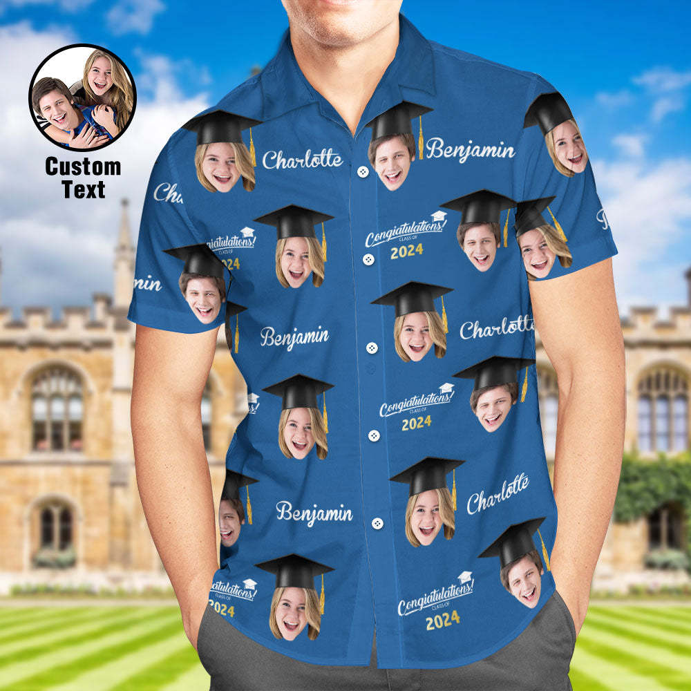 Custom Men's Hawaiian Shirt Personalized Face Aloha Shirts for Graduation Party - auphotoblanket
