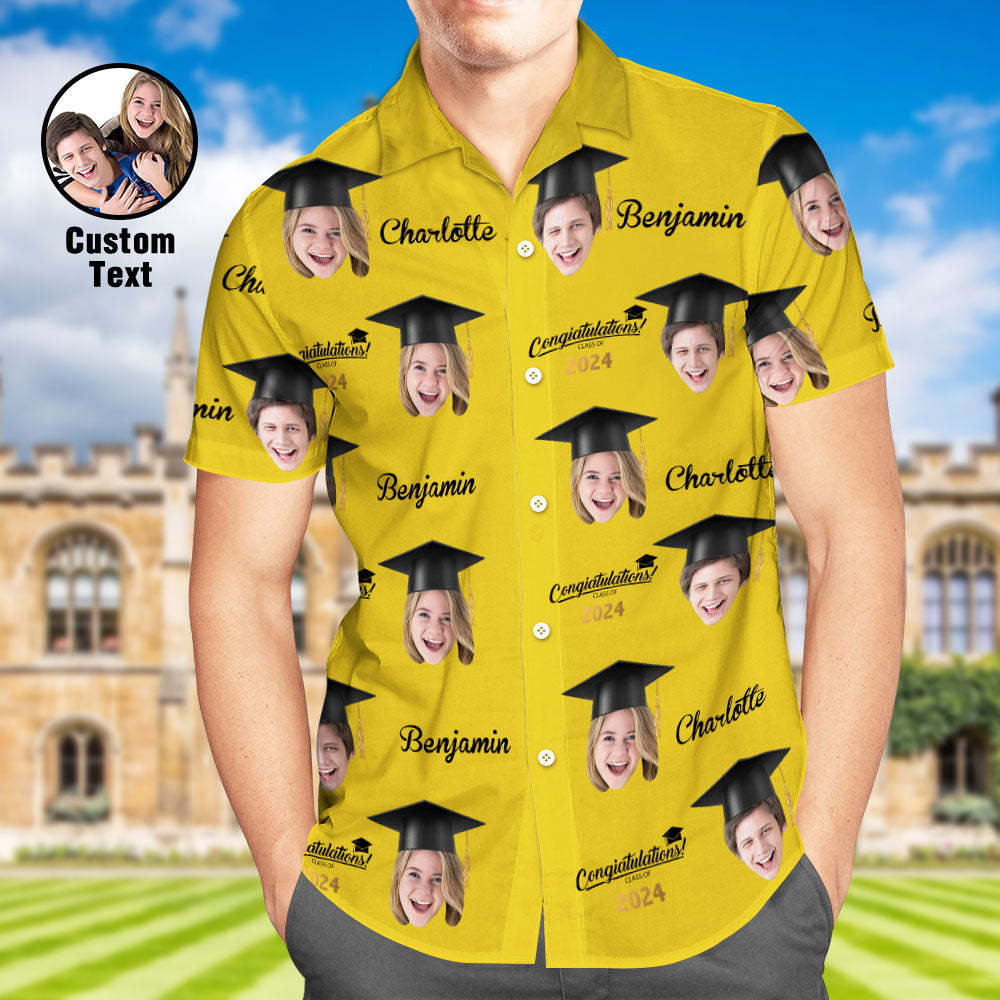 Custom Men's Hawaiian Shirt Personalized Face Aloha Shirts for Graduation Party - auphotoblanket