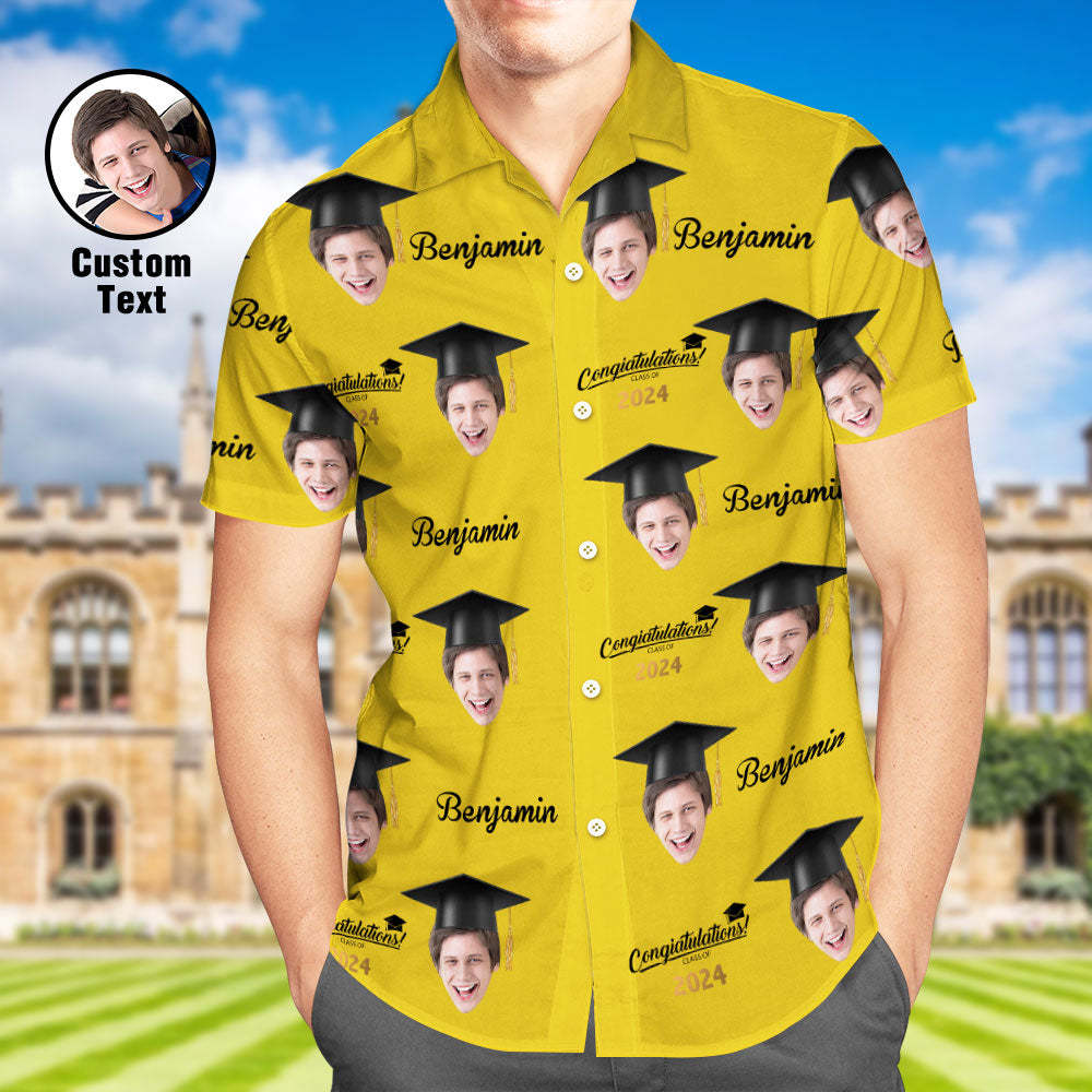 Custom Men's Hawaiian Shirt Personalized Face Aloha Shirts for Graduation Party - auphotoblanket