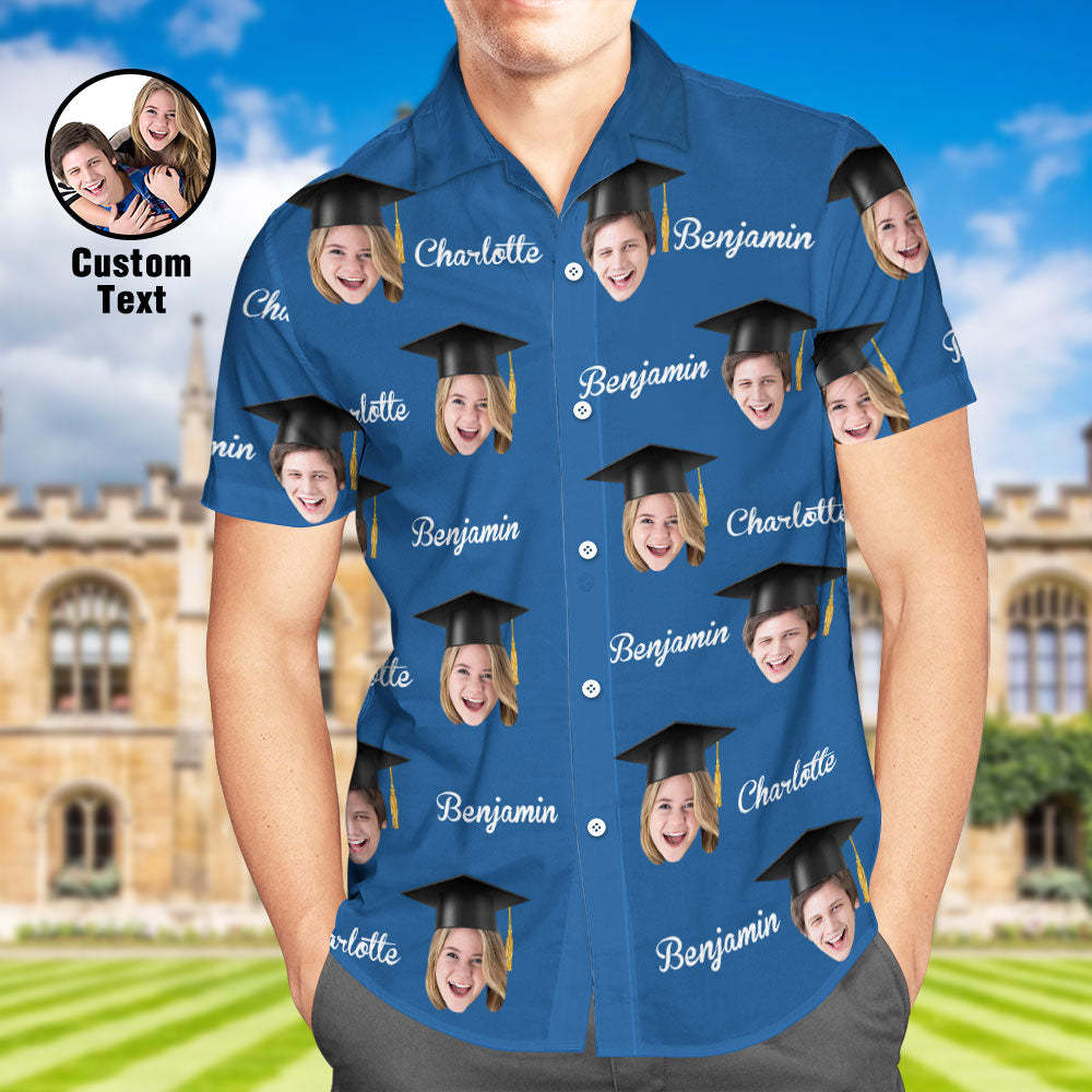 Custom Men's Hawaiian Shirt Personalized Face and Name Aloha Shirts for Graduation Party - auphotoblanket