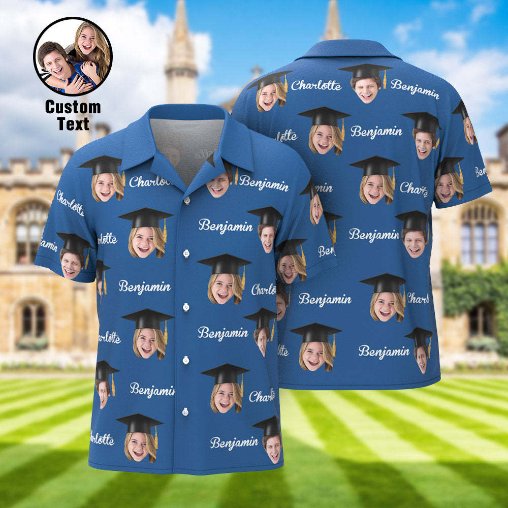 Custom Men's Hawaiian Shirt Personalized Face and Name Aloha Shirts for Graduation Party - auphotoblanket