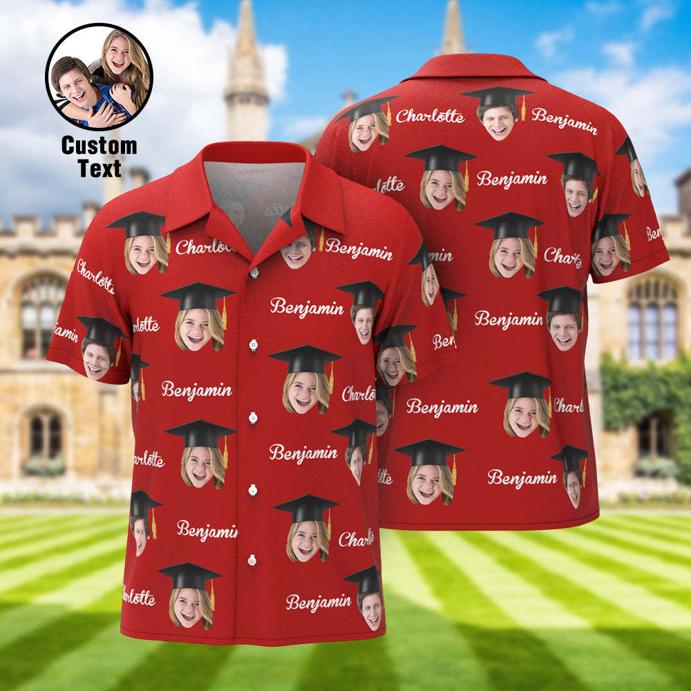 Custom Men's Hawaiian Shirt Personalized Face and Name Aloha Shirts for Graduation Party - auphotoblanket