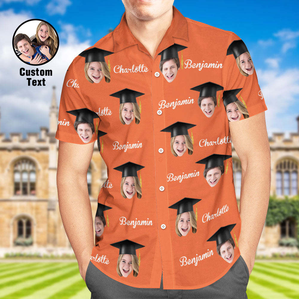 Custom Men's Hawaiian Shirt Personalized Face and Name Aloha Shirts for Graduation Party - auphotoblanket