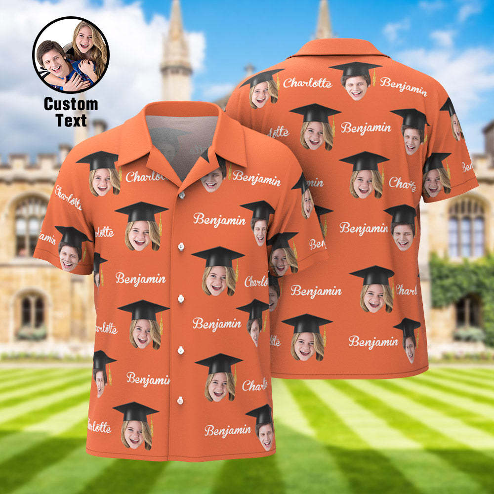 Custom Men's Hawaiian Shirt Personalized Face and Name Aloha Shirts for Graduation Party - auphotoblanket